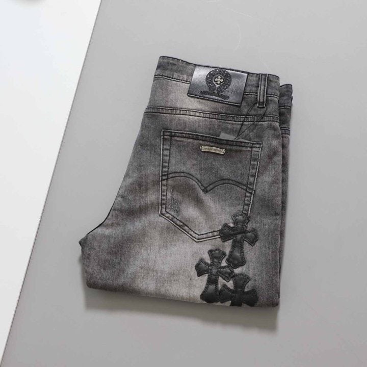 [ CH*OME ] 수입 크로스 레더 와펜 워싱 팬츠