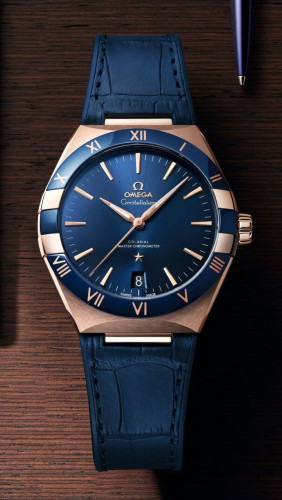 오메* 컨스텔레이션 코액시얼 마스터 블루다이얼 로즈골드