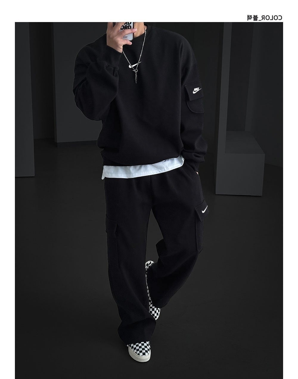 나포켓 맨투맨 카고 레이 스트링 팬츠 세트 35