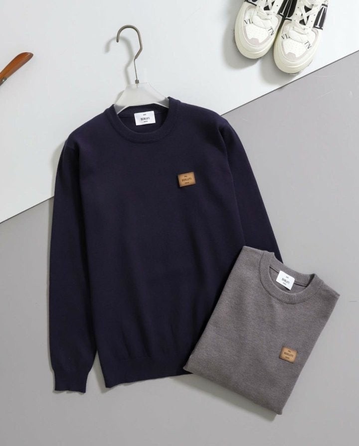 레더 디테일 쉐도우 크루넥 니트 NO-002856