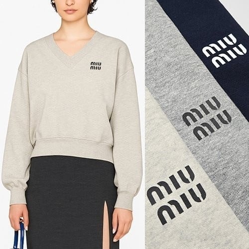 여성 영문로고 브이넥맨투맨 MU-905