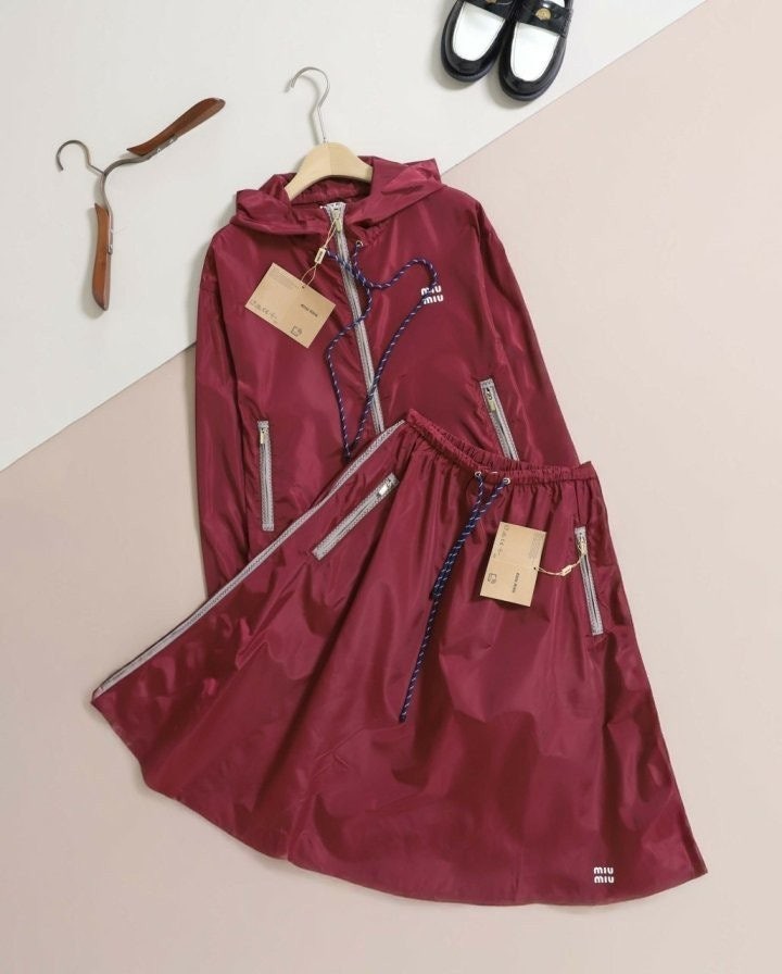 드로우스트링 후드 크롭 집업 & 스커트 set MU-966