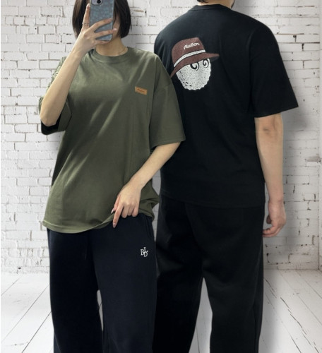 가죽패치 면 반팔티 (P-9738)