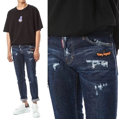 🔆 디스퀘어드 포켓 카누 러버패치 디스덧뎀 진청 워싱 데님🔆