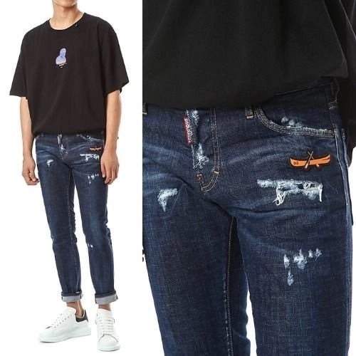 🔆 디스퀘어드 포켓 카누 러버패치 디스덧뎀 진청 워싱 데님🔆