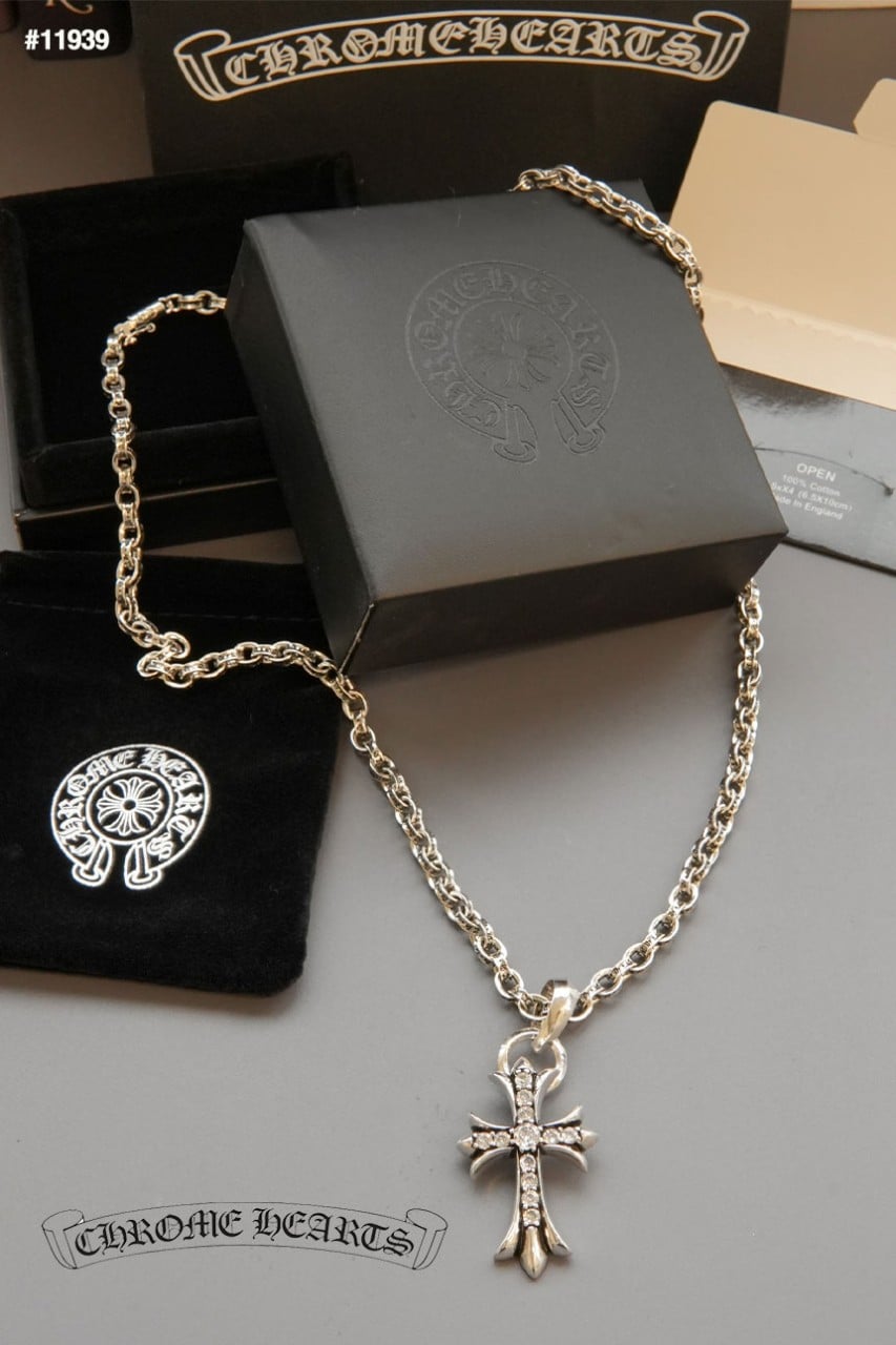 🍀 [Chrome Herts] 크롬하츠 크로스 풀 파베 펜던트 & 체인 페이퍼 목걸이 🍀