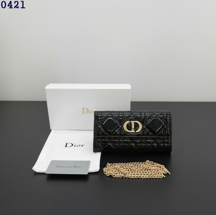👹디올 페이턴트 까나쥬 블랙 체인 장지갑👹