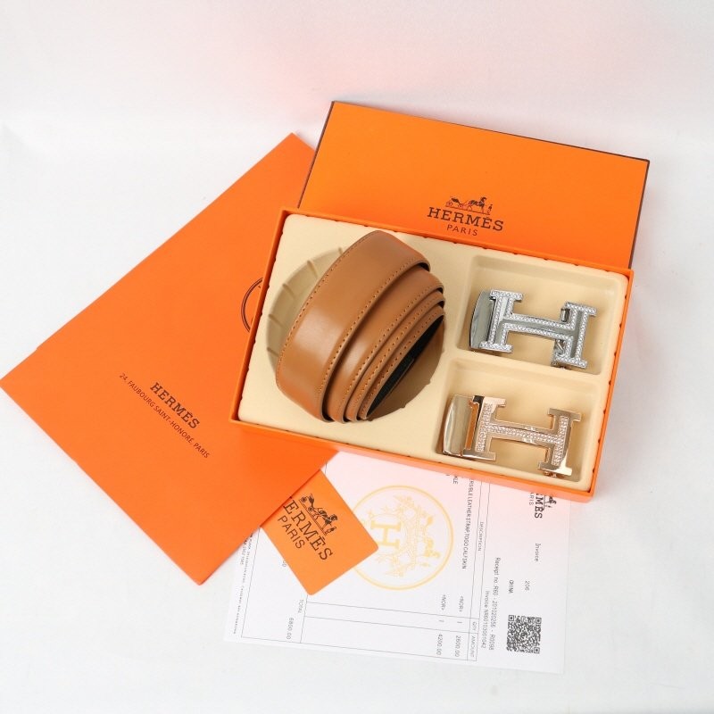 👹에르메스 투버클 컷팅 큐빅로고 브라운 벨트👹