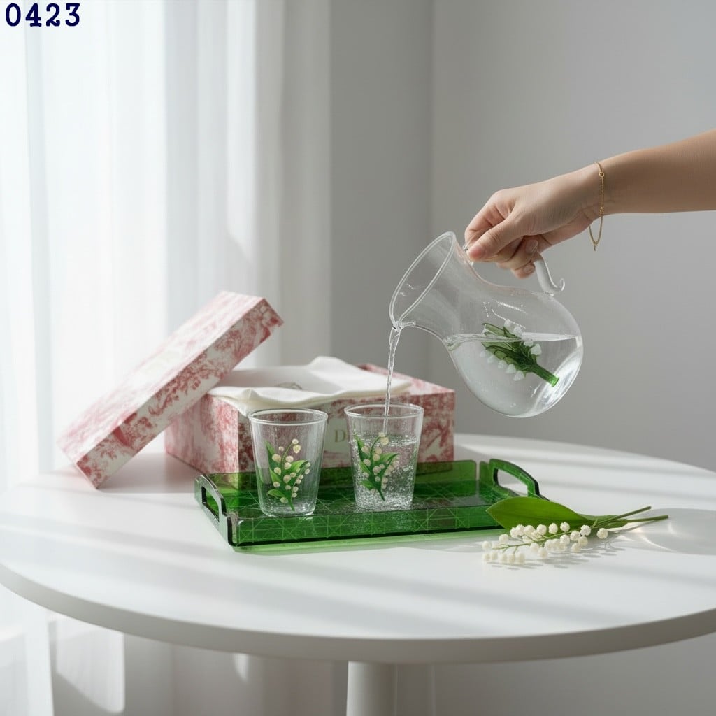 👹디올 그린 은방울꽃 오브제 저그 & 글라스 세트👹