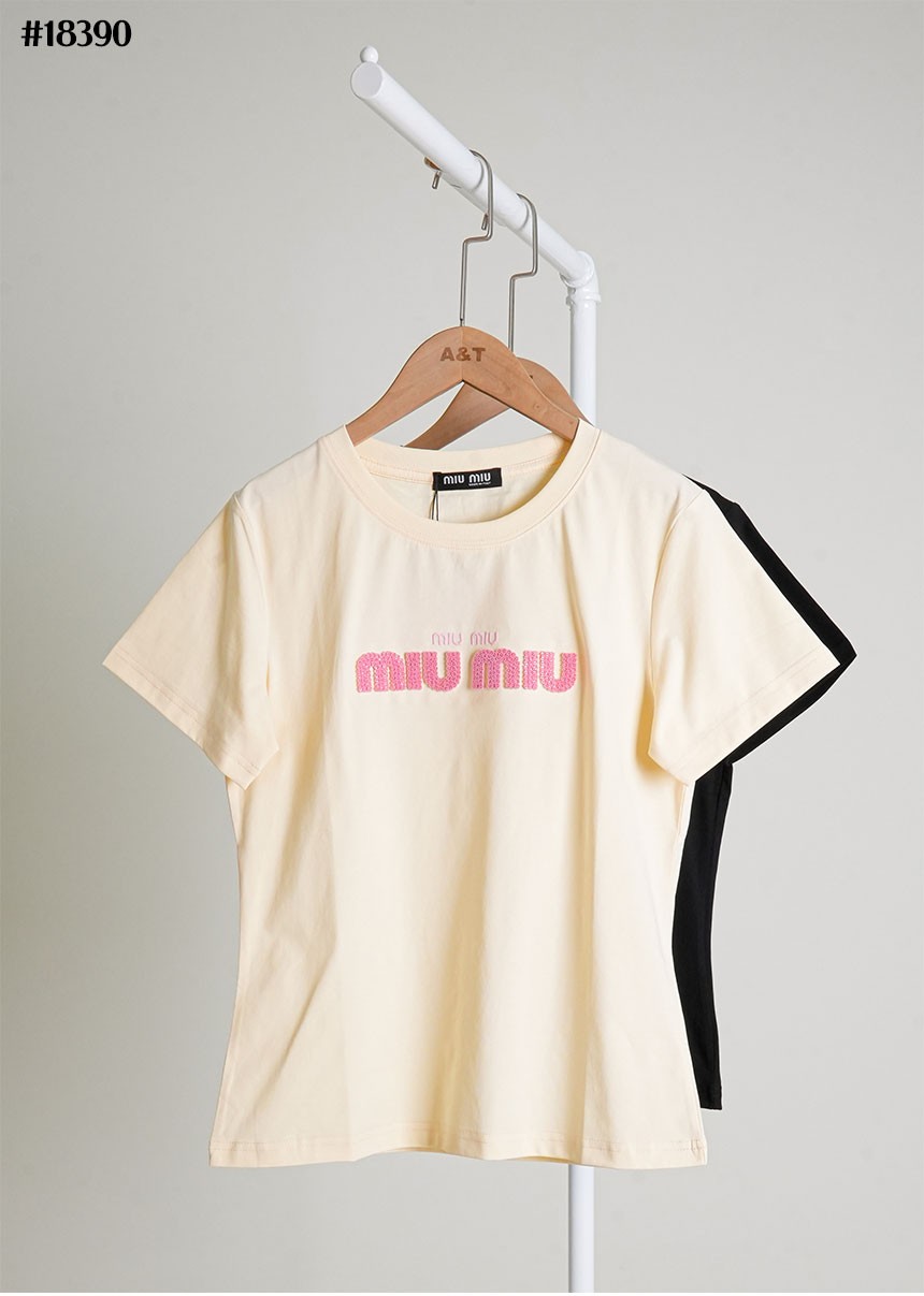 🔆 [MIUMIU] 미우미우 레터링 로고 숏 슬리브 코튼 티셔츠 🔆