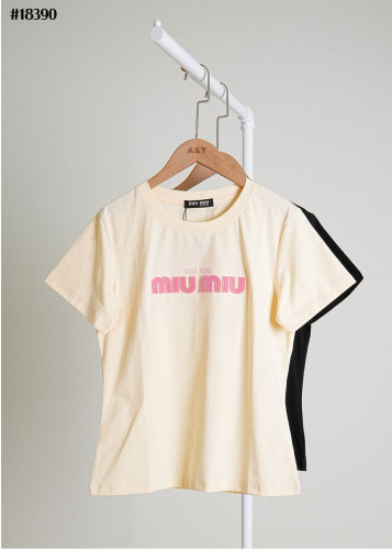 🔆 [MIUMIU] 미우미우 레터링 로고 숏 슬리브 코튼 티셔츠 🔆