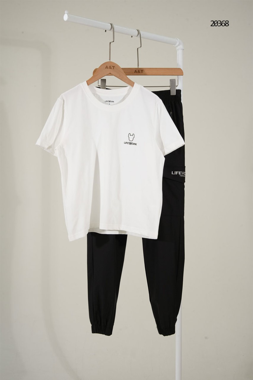 🔆 [LIFEWORK] 라이프워크 미니 도그 로고 반팔 티셔츠 & 조거 팬츠 셋 🔆
