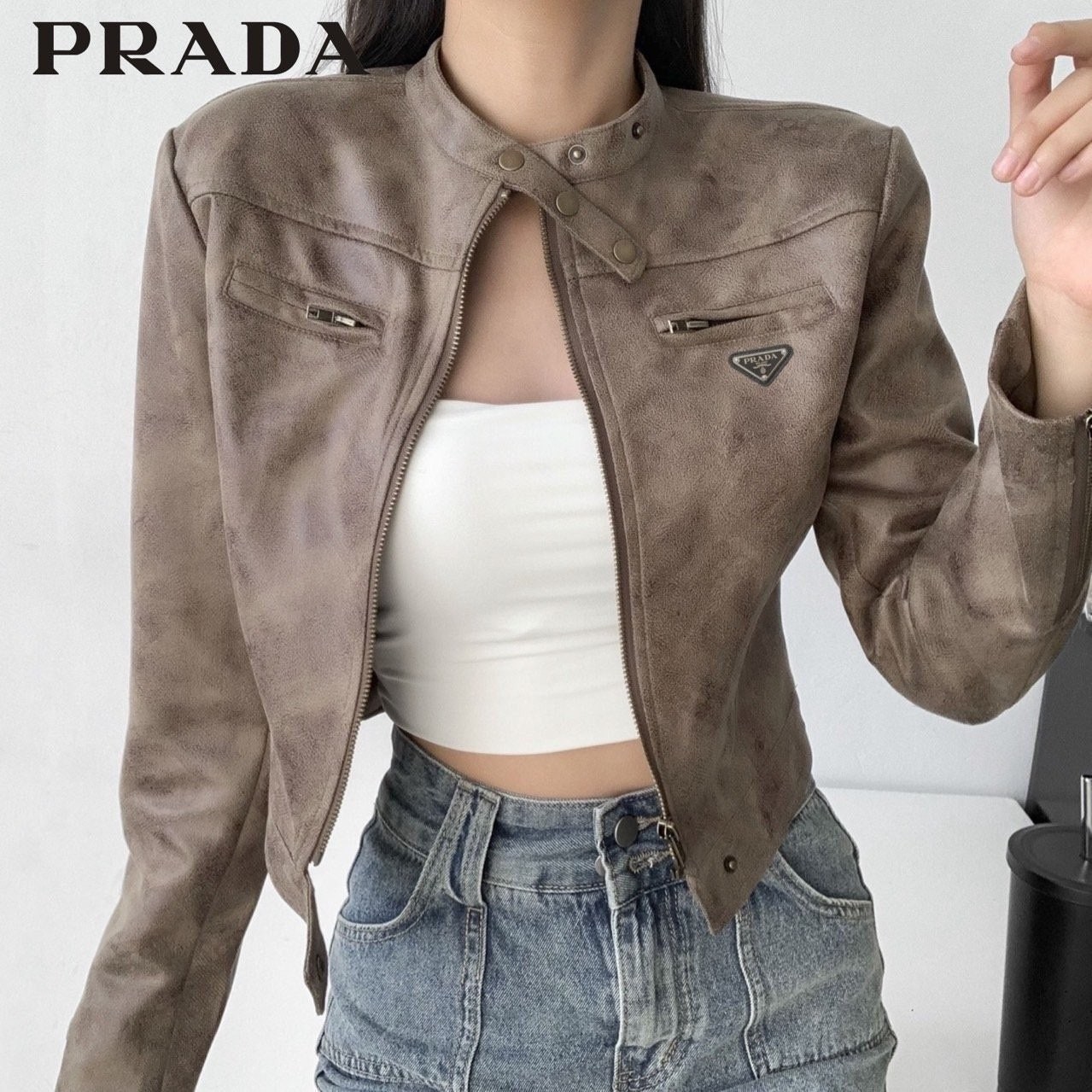 💕 프** 쓰리탭 크롭 스웨이드 자켓