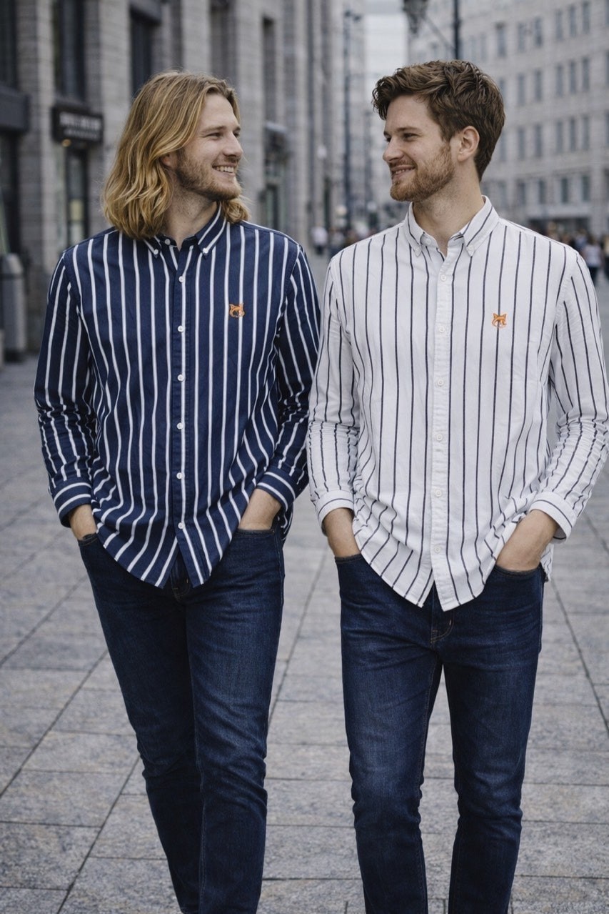 💕 메* 키츠네 브라운 폭스헤드 워싱 스트라이프 셔츠