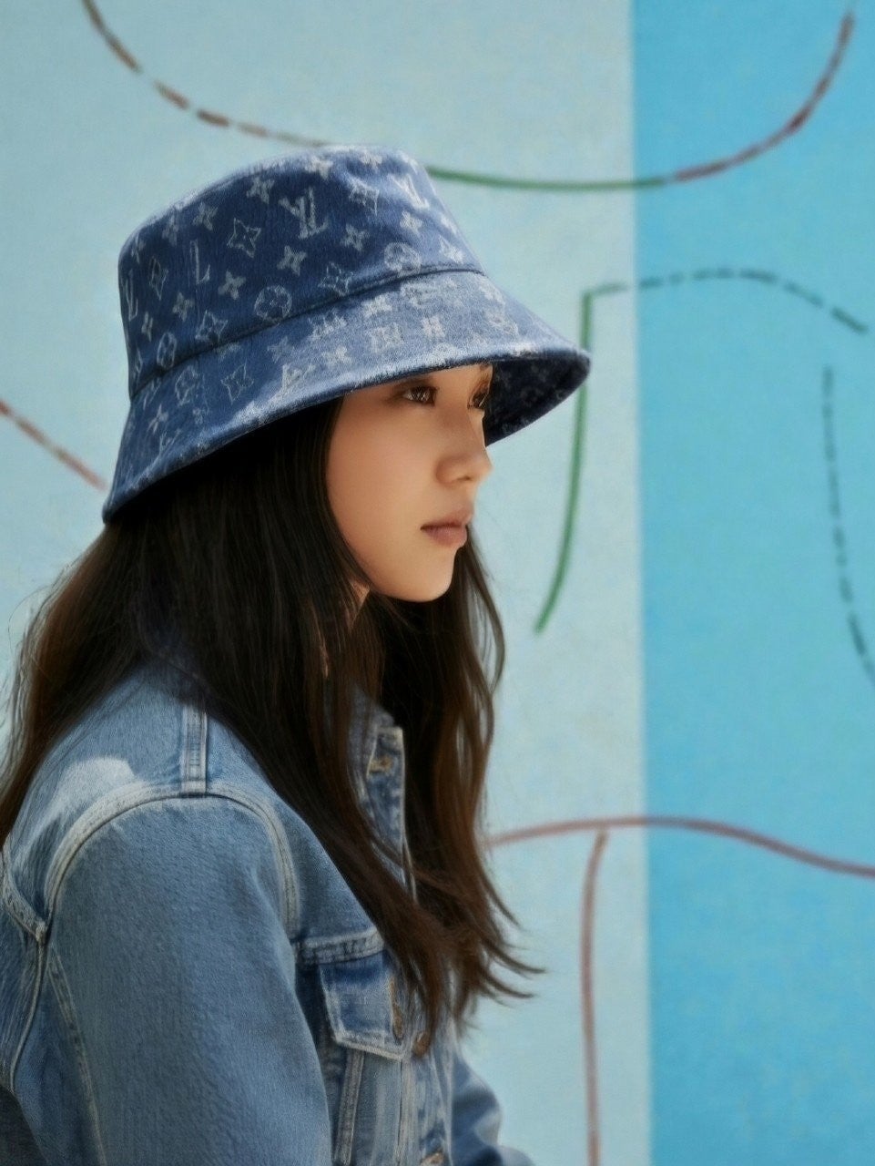 💕 루* 모노그램 데님 자가드 버킷햇 ✔수입