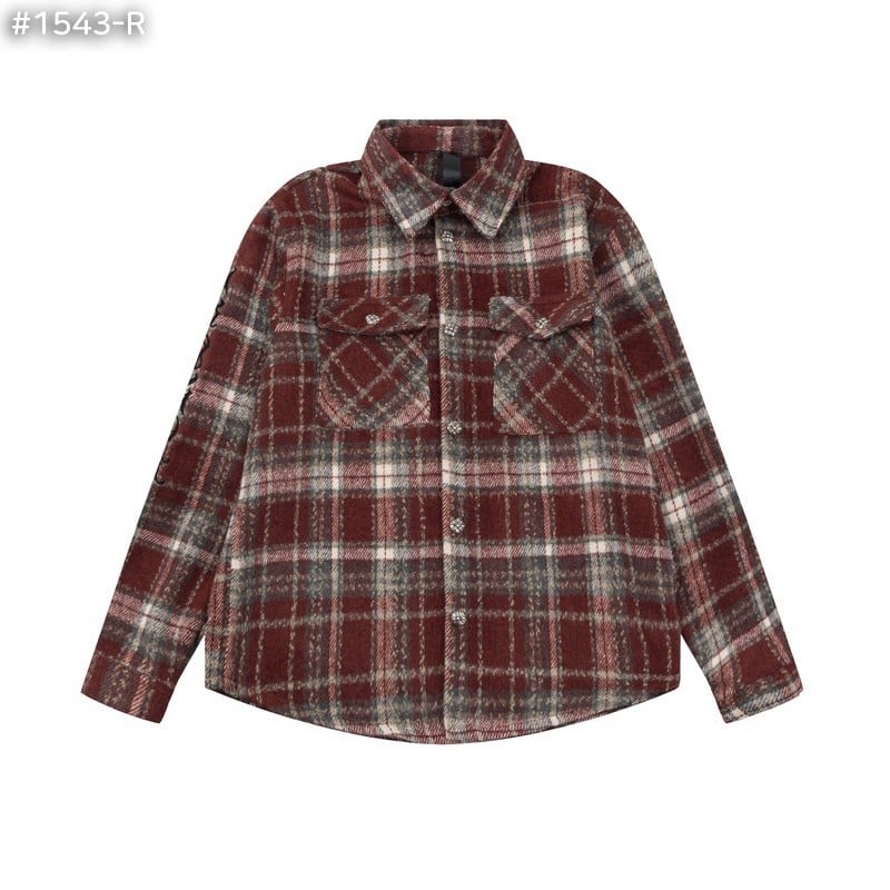 #크롬하츠 레더 크로스 플란넬 체크 셔츠