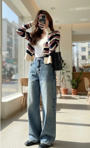 프VV 로고 패치 와이드핏 워싱 데님팬츠