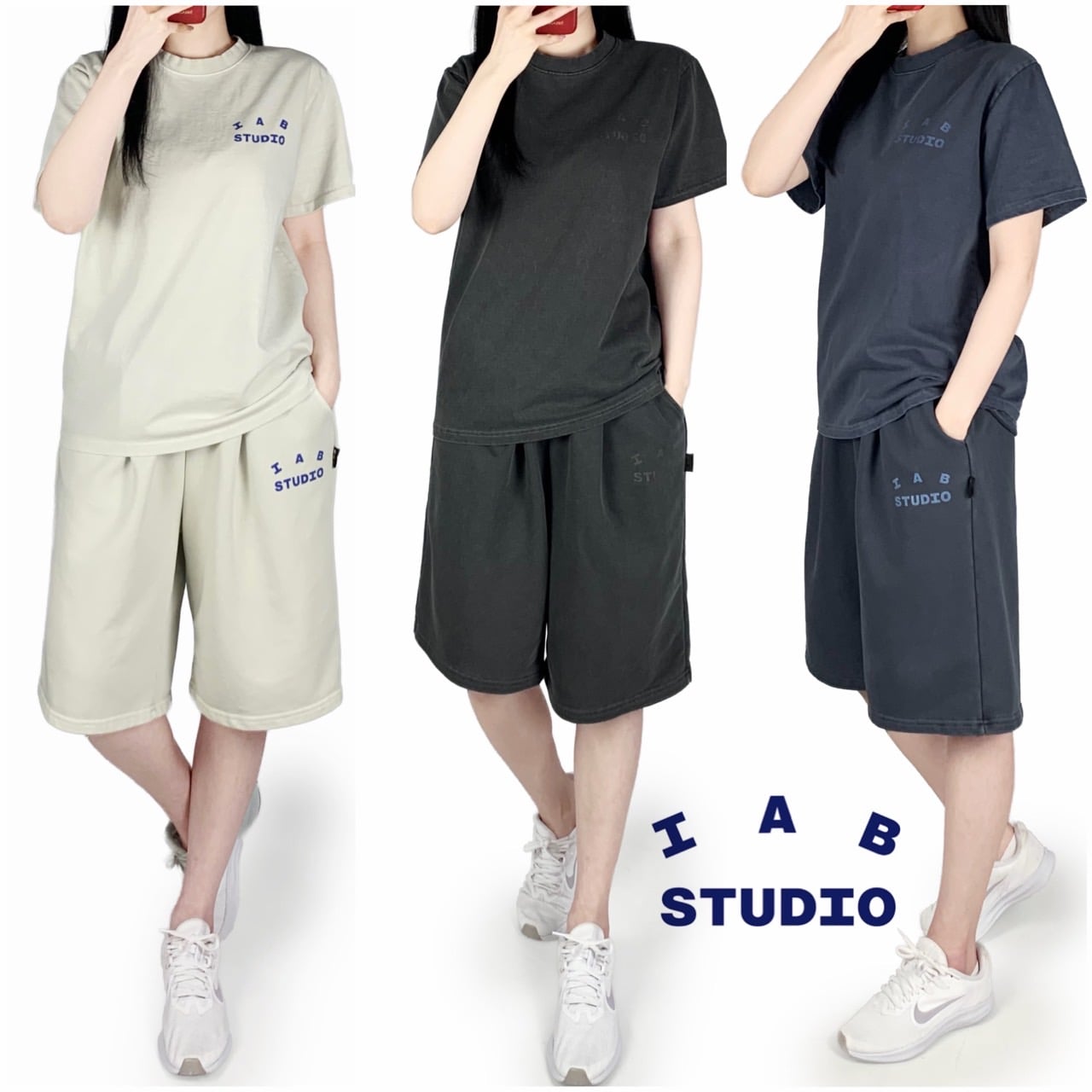 <I아이앱 피그먼트 반팔 반바지 세트>