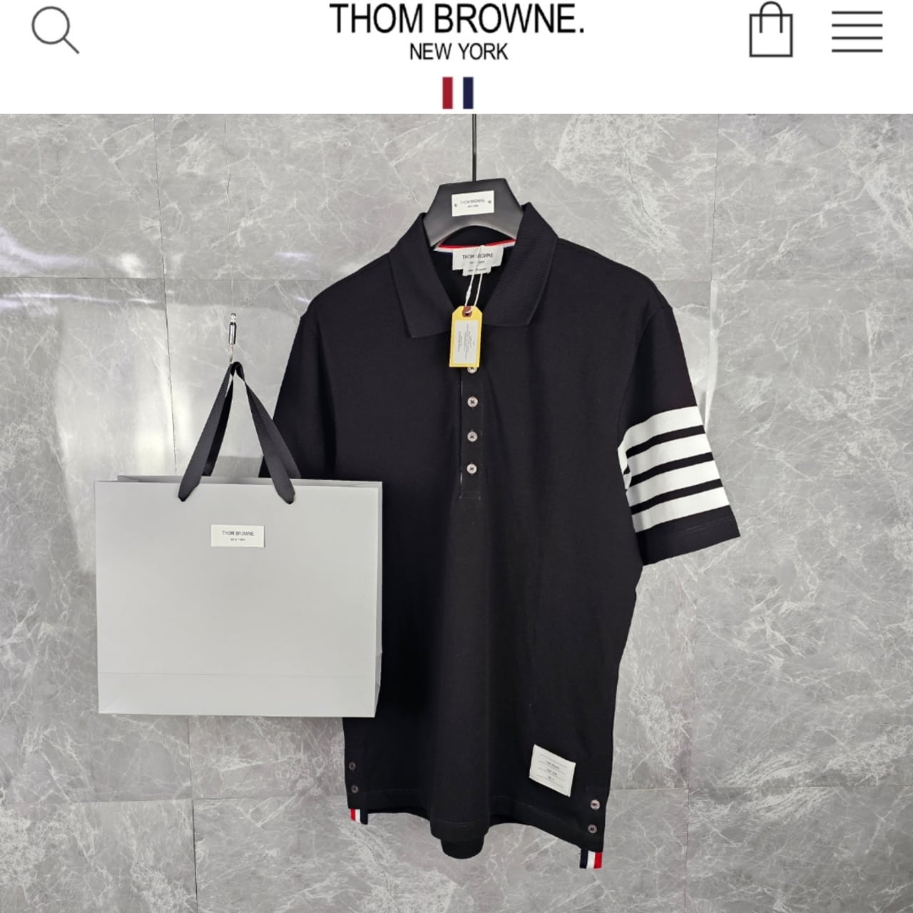 수입 TB 시그니쳐 사선완장 스웻 카라 티셔츠 블랙