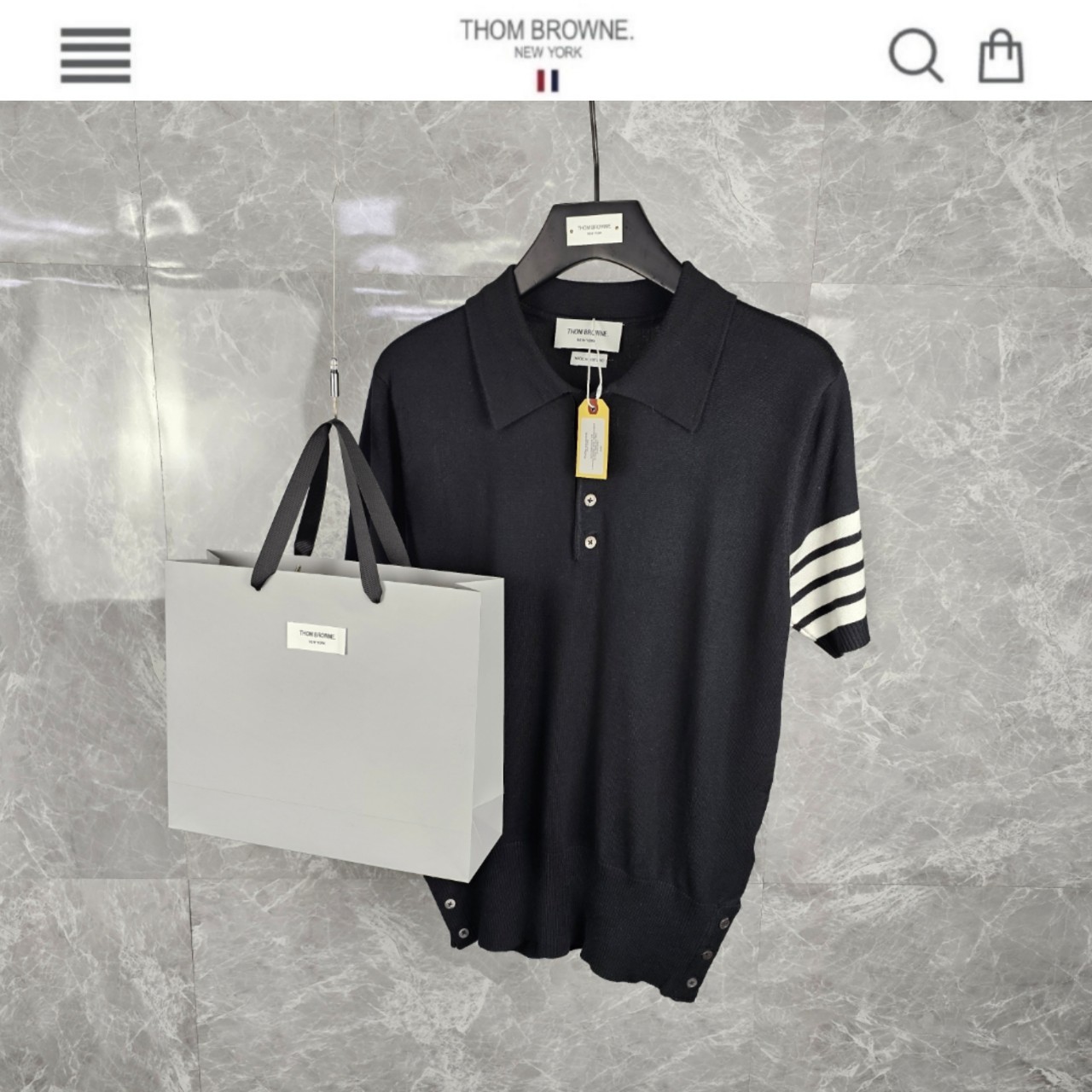 수입 T/B 사선완장 시그니쳐 카라 반팔니트 블랙