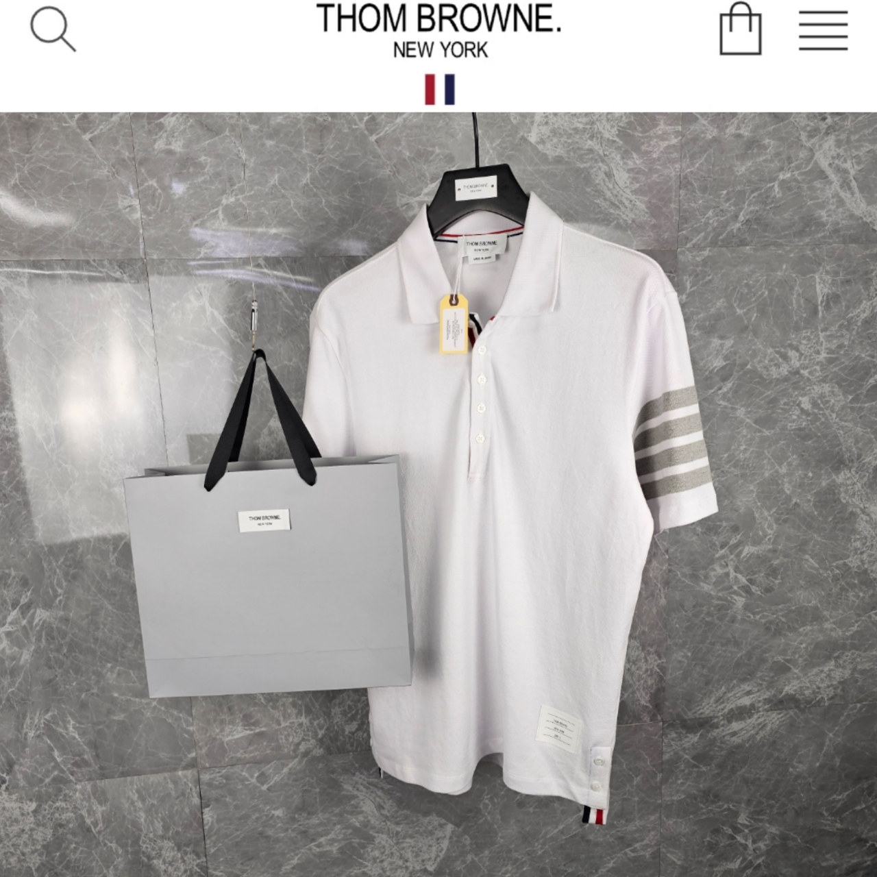 수입 TB 시그니쳐 사선완장 스웻 카라 티셔츠 화이트