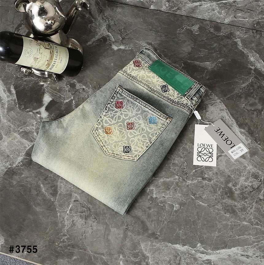 🍀 [LOEWE] 로에베 아나그램 컬러 그린패치 워싱 데님 팬츠 🍀