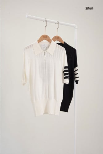 🔆 [THOM BROWNE] 톰브라운 시그니처 도그 엠블럼 니트 카라 반팔 티셔츠  🔆