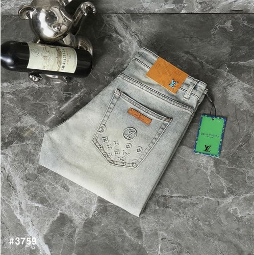 🍀 [LOUIS VUITTON] 루이비통 LV 블루 엠보로고 브라운패치 워싱 데님 팬츠 🍀