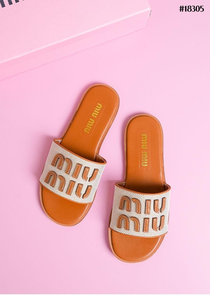 🔆 [MIUMIU] 미우미우 패브릭 레더 슬라이드 🔆