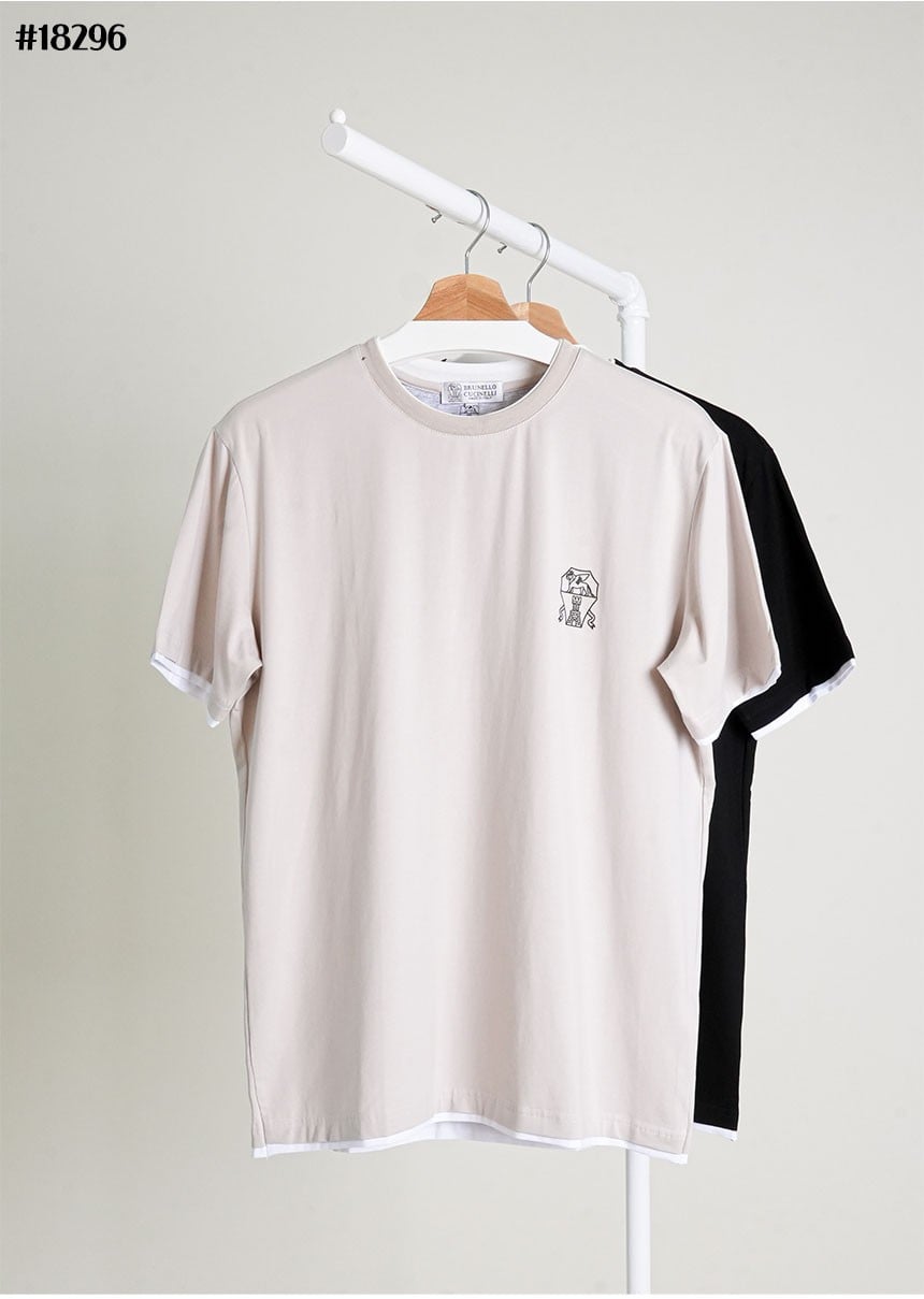 🔆 [BRUNELLO CUCINELLI] 브루넬로 쿠치넬리 시그니처 로고 패치 레이어드 숏 슬리브 코튼 티셔츠 🔆