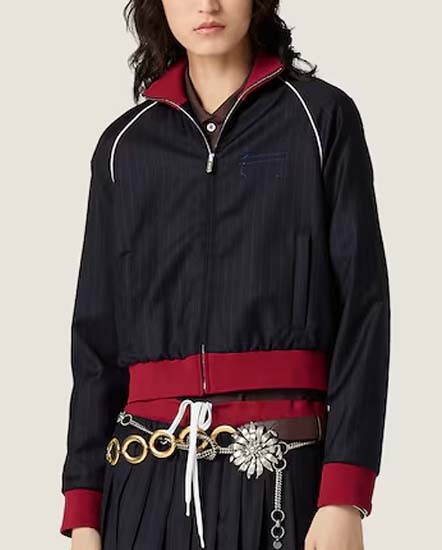 #미우미우 [ miu ] 수입 핀스트라이프 지퍼 블루종 재킷 입고💢 #여성상의 #집업자켓