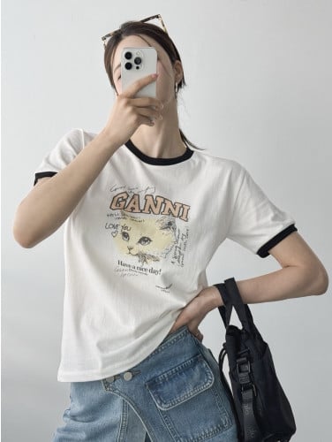 가니 캣 배색T