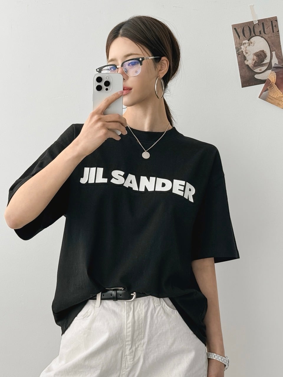 질샌더 로고 박스T