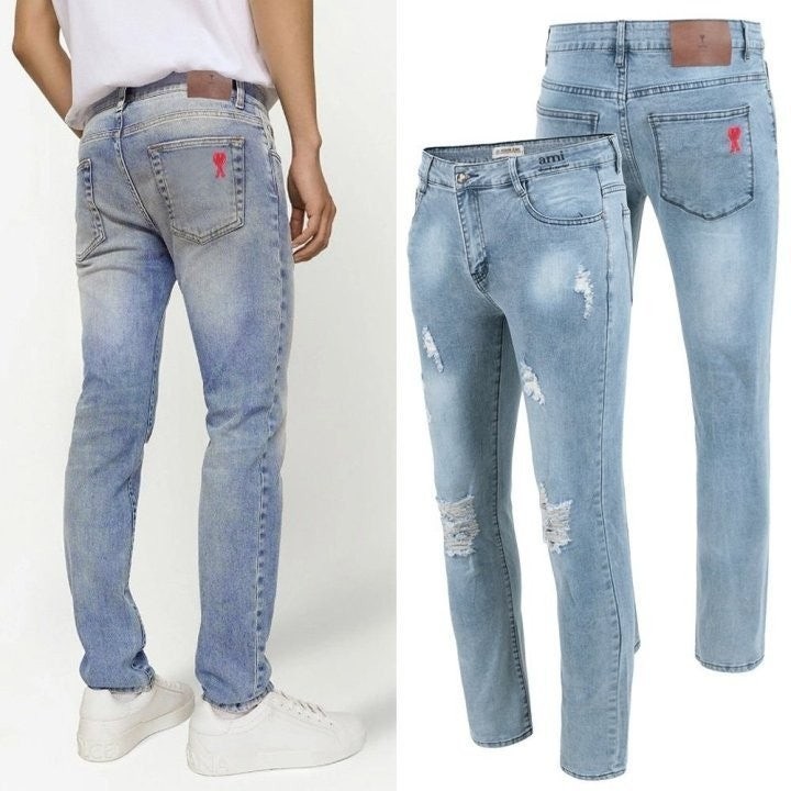 💕 아* 하트 레터링자수 데미지 워싱 청바지