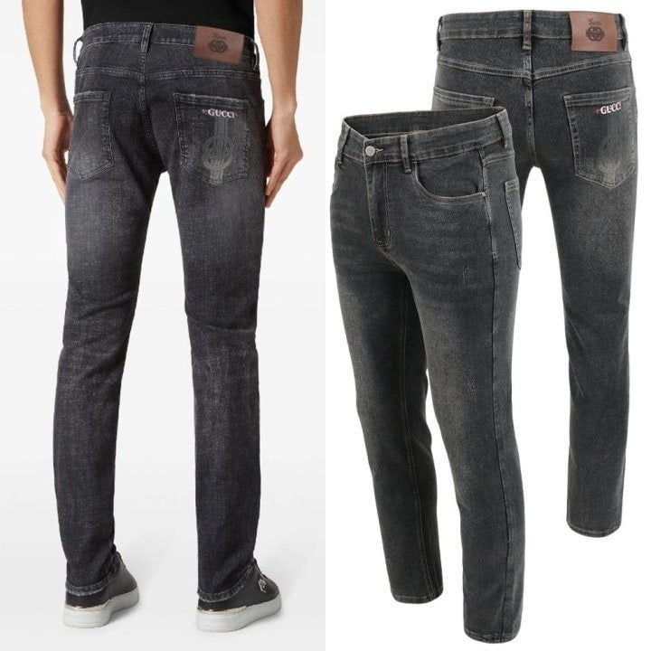 💕 구* G레터링 자수 흑청 워싱 청바지