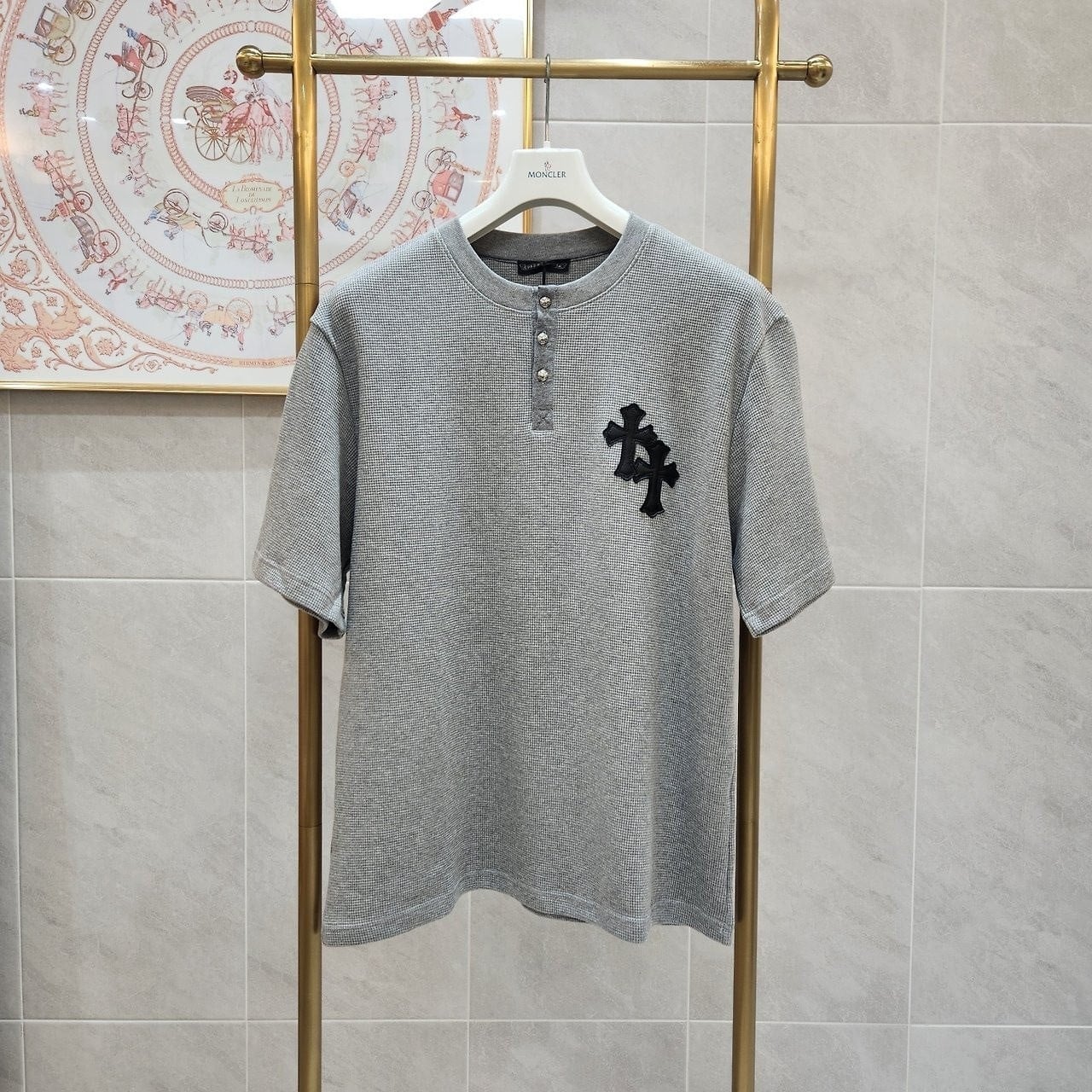 💕 크* NO.19 와플헨리넥 리얼레더 크로스 티셔츠