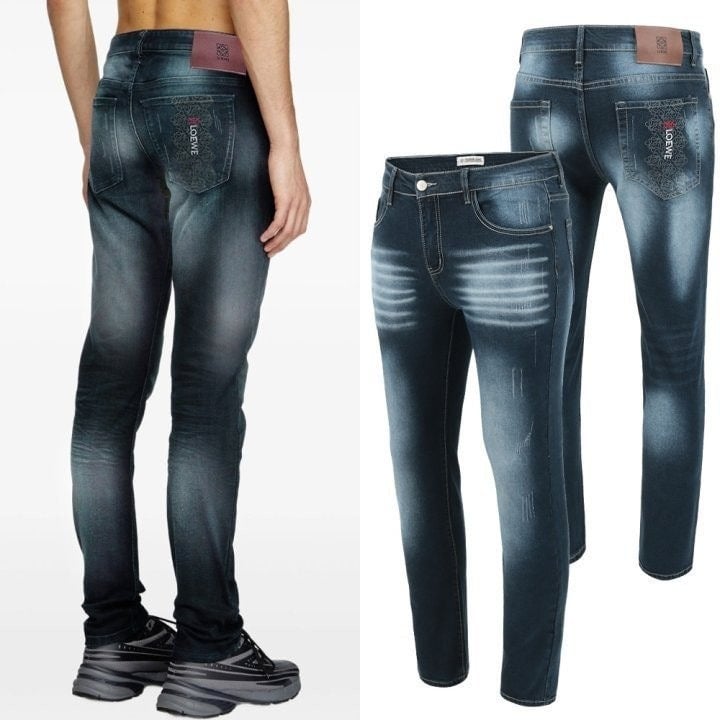 💕 로** 그래픽 아나그램 워싱 청바지